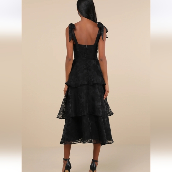Lulu's Sweetie Black Burnout Tie-Strap Bustier Midi Dress - Picture 4 of 7